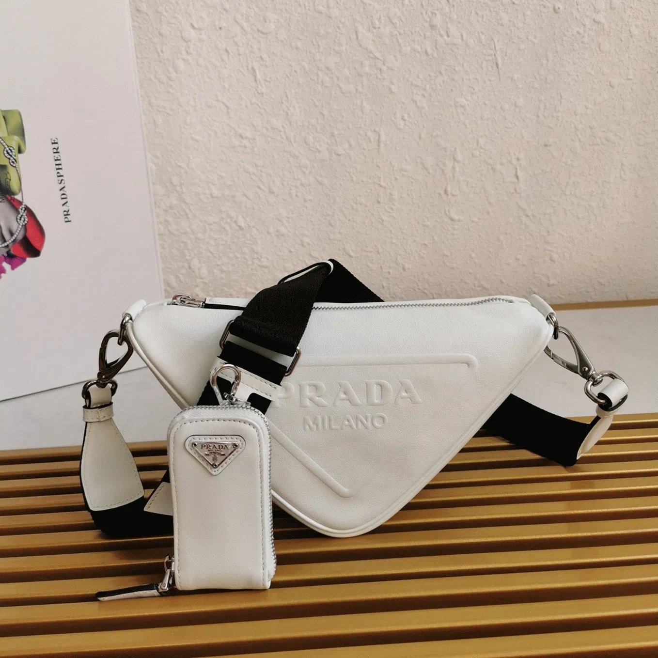 Prada Triangle Shoulder Bag in White — image 8