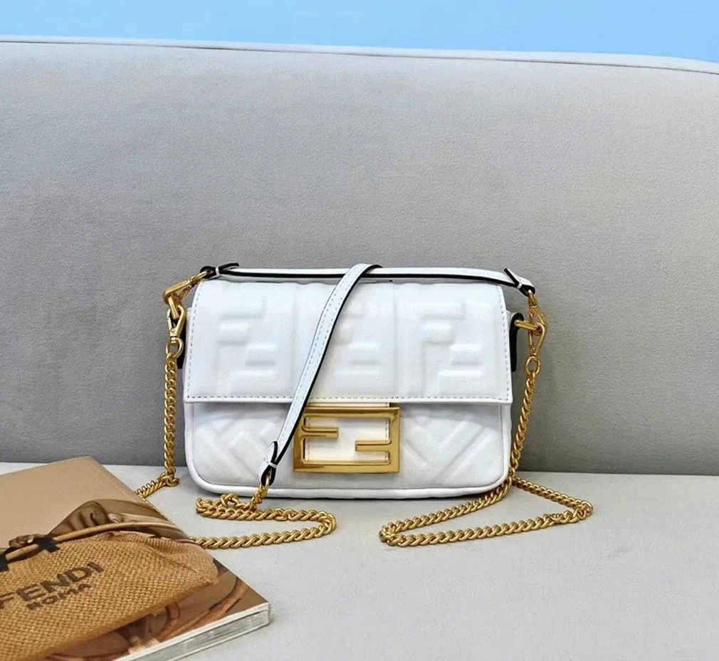 White FF Logo Fendi Medium Baguette Bag — image 6