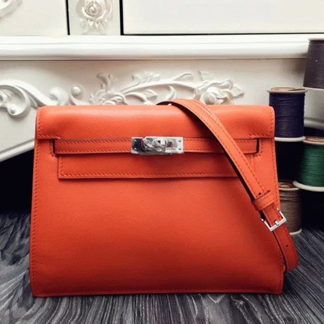 Orange Swift Leather Top Hermes Kelly Danse Fun Crossbody