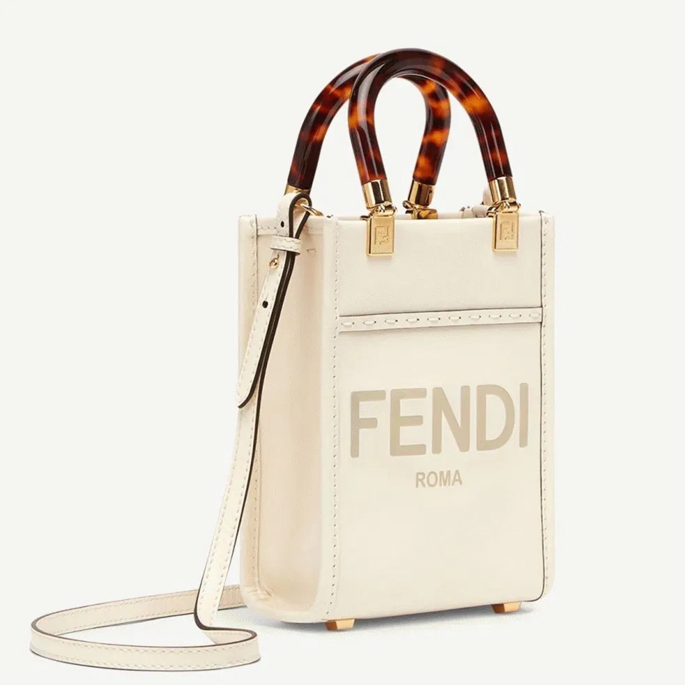 Top Quality Fendi Mini Sunshine Shopper Bag In White Leather