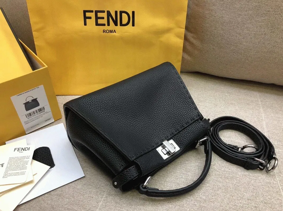 Top Quality Fendi Peekaboo Mini Selleria Bag In Black Romano Leather — image 2