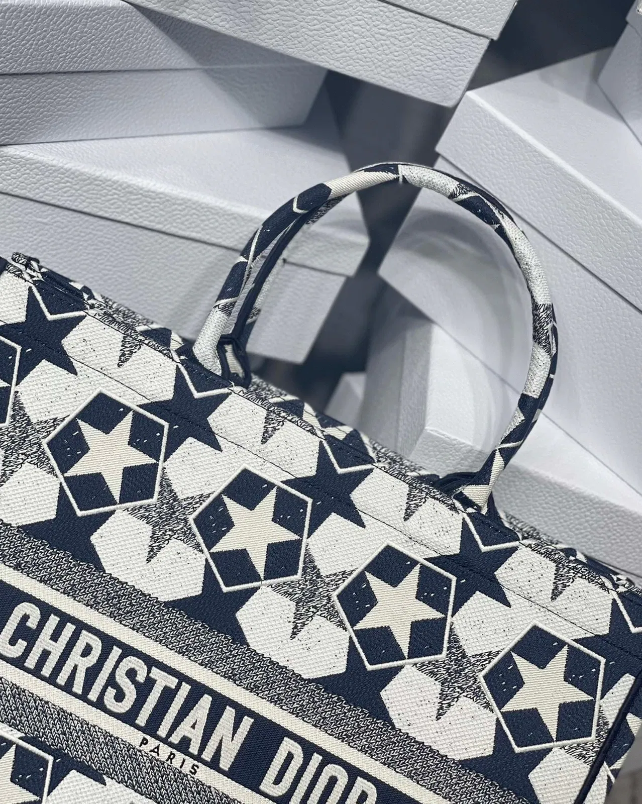 Dior Large Book Tote Bag Knockoff in Blue and White Dior Etoile Embroidery — image 2