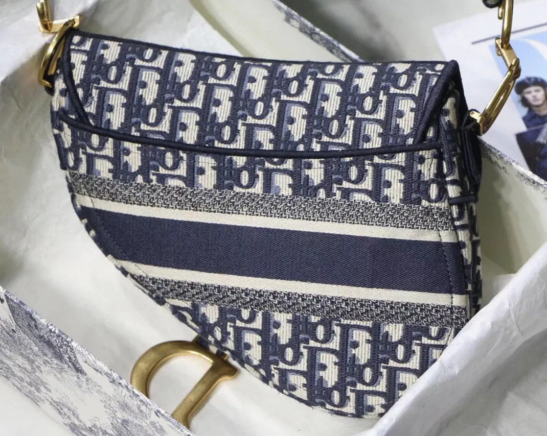 Dior Saddle Bag in Blue Dior Oblique Embroidery — image 3