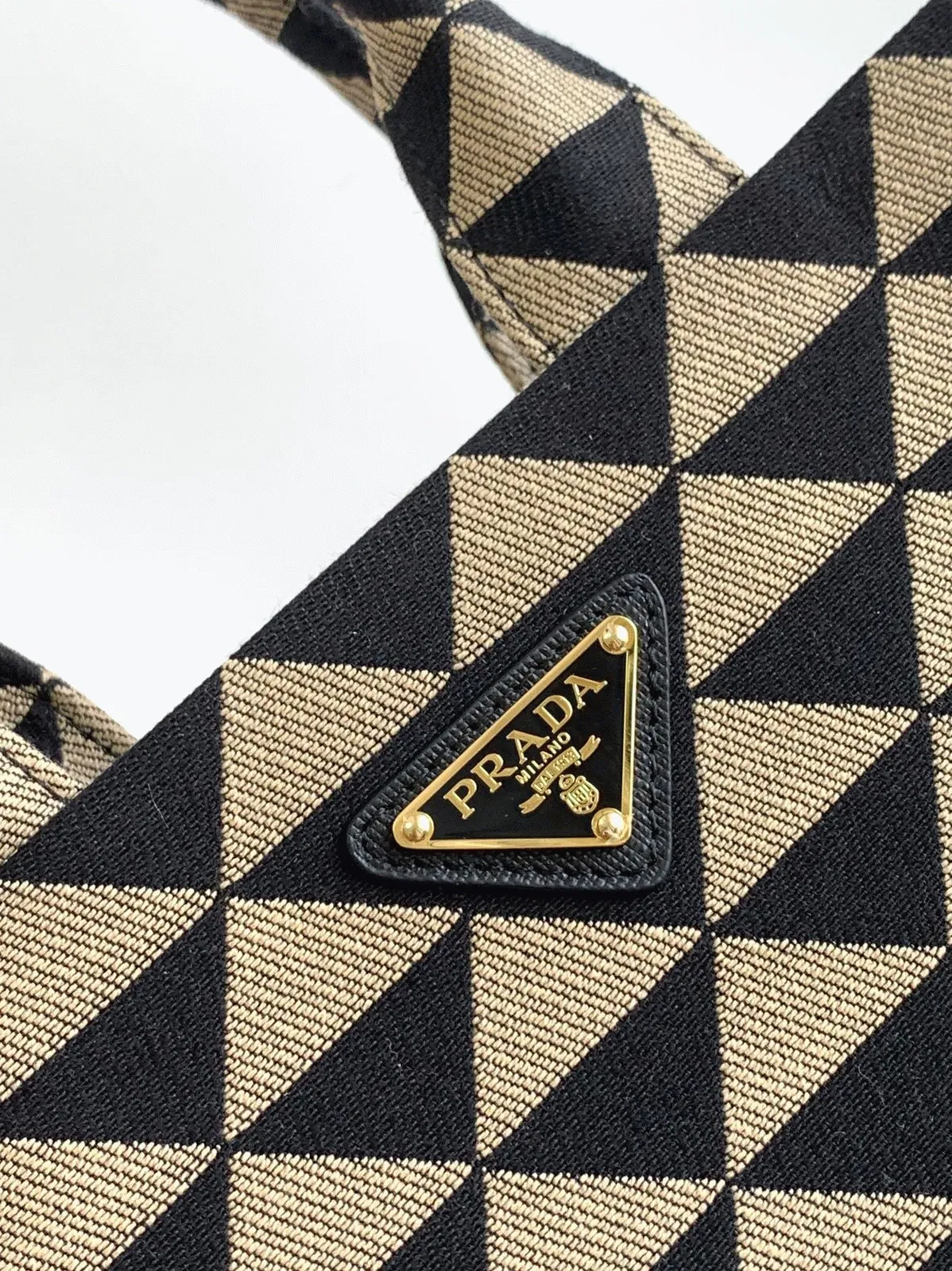 Prada Symbole Small Bag in Black/Beige Jacquard Fabric — image 5