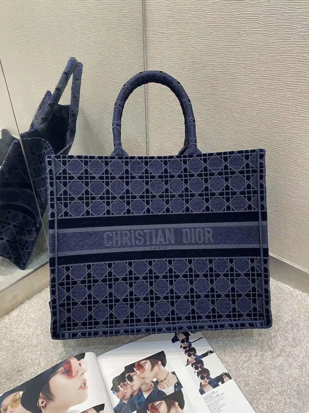 Dior Large Book Tote Bag Knockoff in Blue Cannage Embroidered Velvet — image 10
