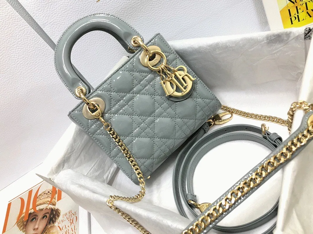 Dior Lady Dior Mini Chain Bag with Chain in Grey — image 8
