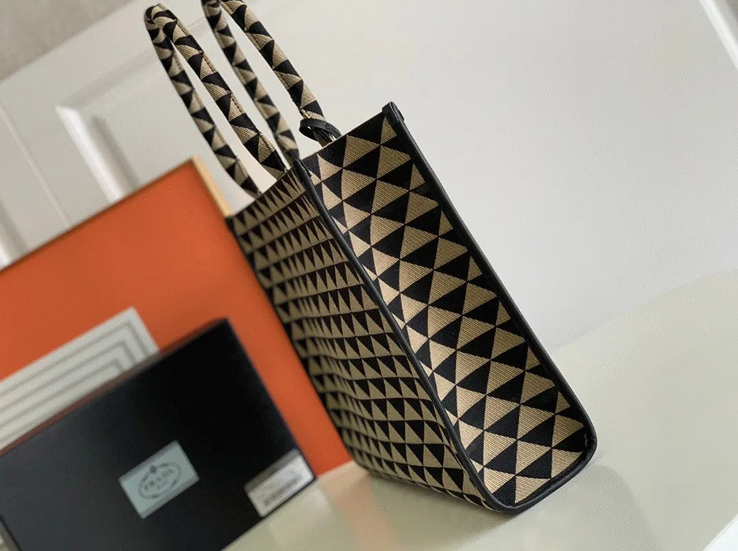 Prada Symbole Large Bag Knockoff in Black/Beige Jacquard Fabric — image 4
