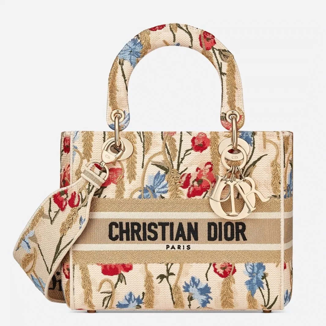Dior Lady D-Lite Medium Bag in Hibiscus Metallic Thread Embroidery