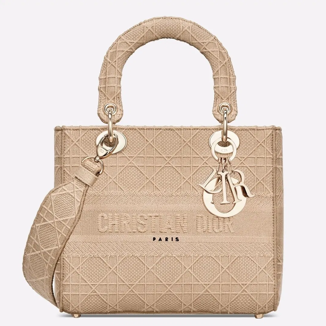 Dior Lady D-Lite Medium Bag Knockoff in Beige Cannage Embroidered Canvas