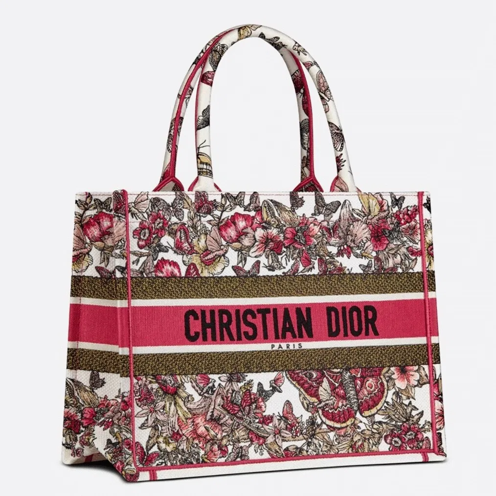 Dior Medium Book Tote Bag in Multicolor Butterfly Embroidery