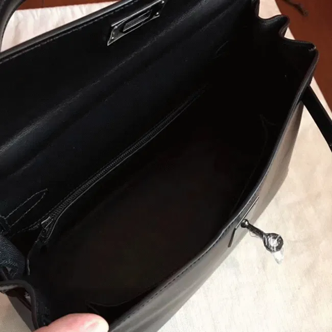 So Black Imitation Hermes Kelly Retourne 32cm French Style Bag — image 7