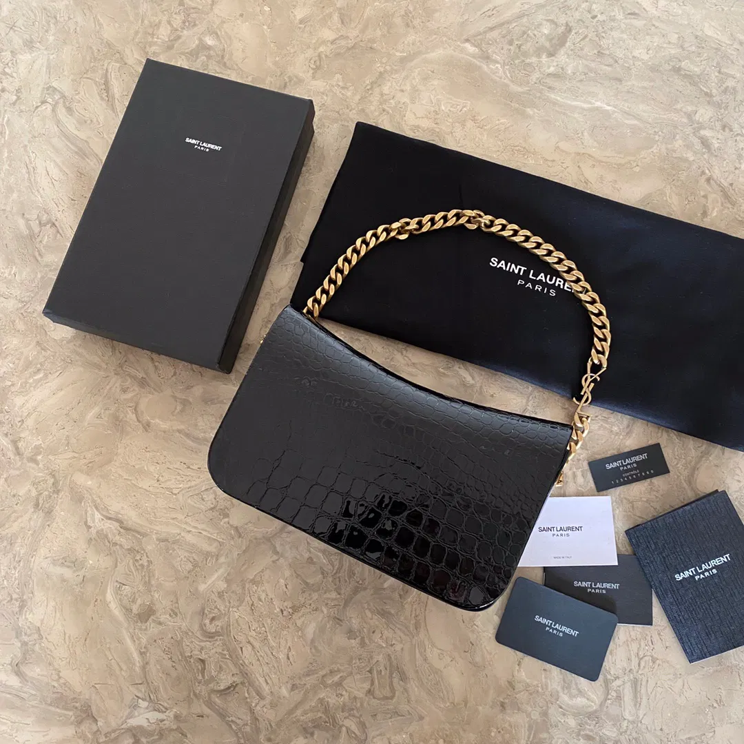ELISE SHOULDER BAG IN ALLIGATOR-EMBOSSED PATENT LEATHER — image 8