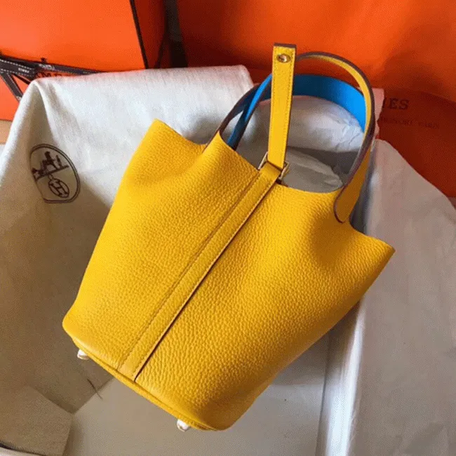 Yellow bicolor luxury copy Hermes Picotin Lock 22cm handbag — image 7