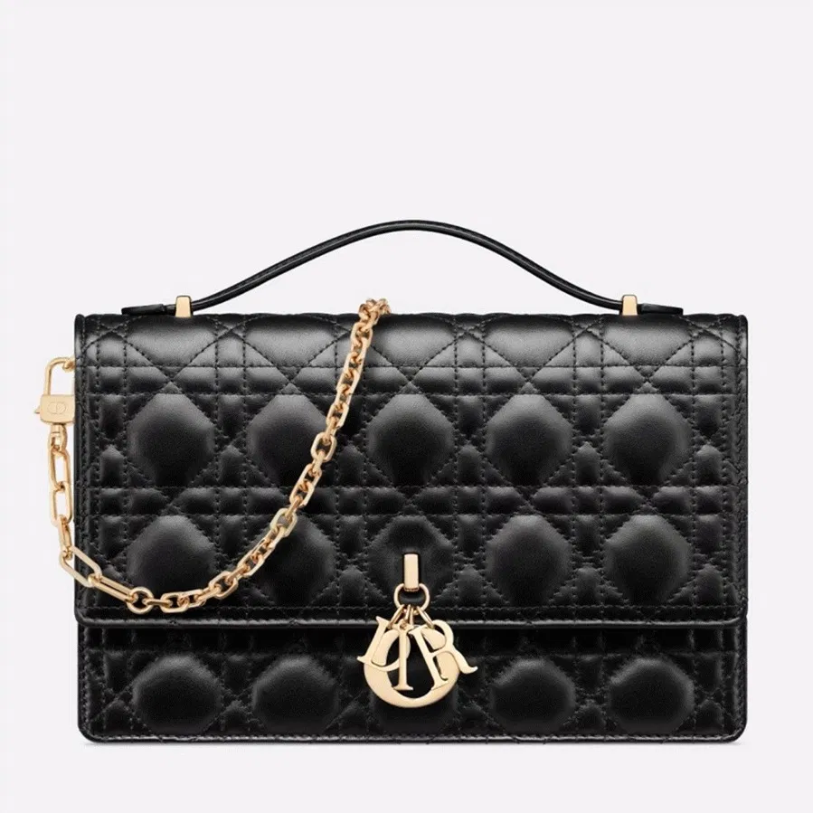 Dior Miss Dior Top Handle Bag in Black Cannage Lambskin