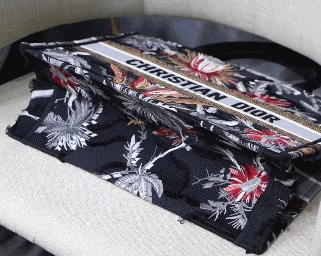 Dior Medium Book Tote in Black Camouflage with Multicolored — image 2
