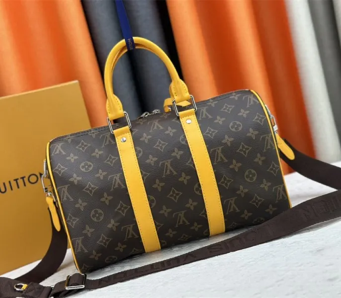 Louis Vuitton Monogram Macassar Canvas Keepall Bandouliere 35 In Safran Yellow — image 4