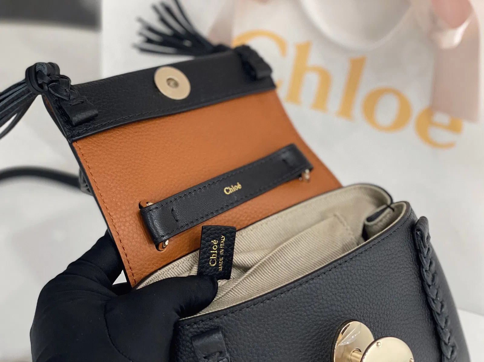 Top Quality Chloe Penelope Mini Shoulder Bag in Black Grained Calfskin — image 6