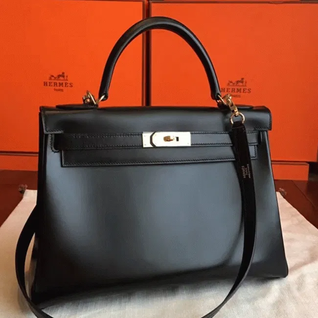 Black Box Hermes Kelly Retourne 32cm Sophisticated Handbag