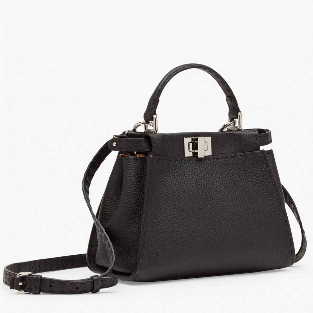 Top Quality Fendi Peekaboo Mini Selleria Bag In Black Romano Leather