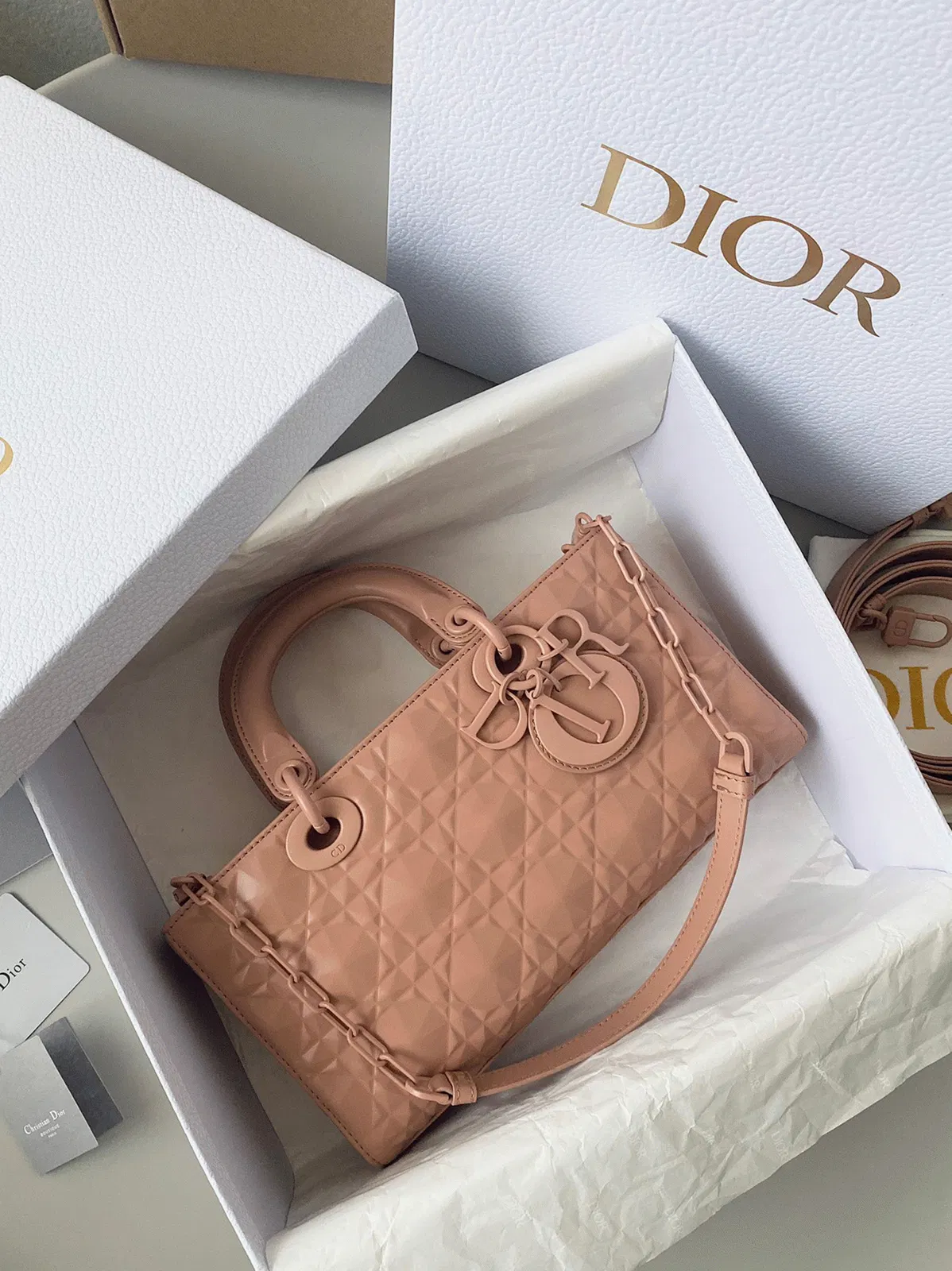 Dior Lady D-Joy Medium Bag in Nude Calfskin with Diamond Motif — image 10