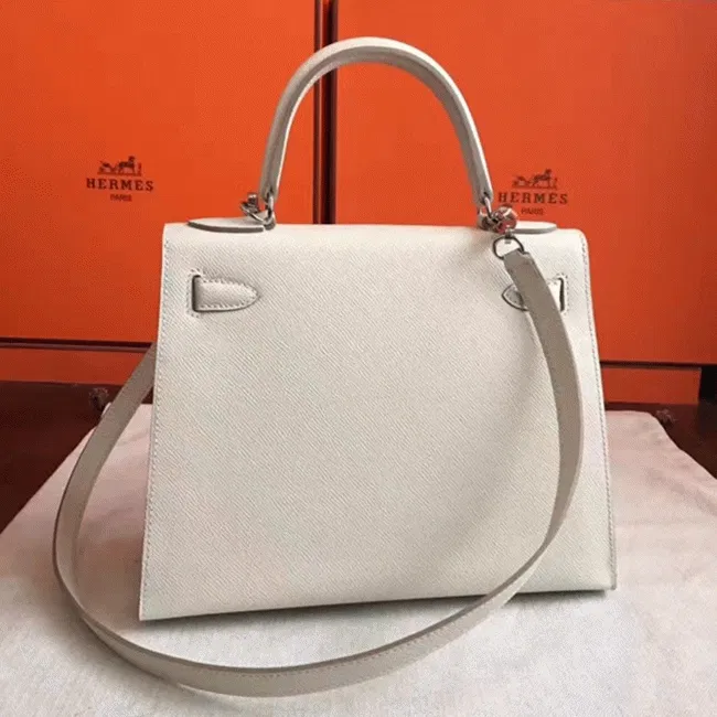 White Epsom Knockoff Hermes Kelly Sellier 28cm Structured Handbag — image 3