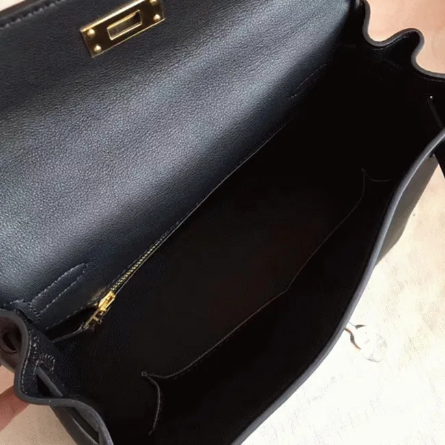 Black Swift Hermes Kelly 25cm Retourne Soft Bag — image 6