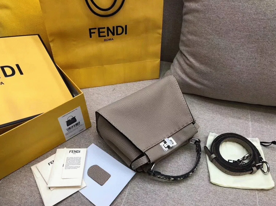 Top Quality Knockoff Fendi Peekaboo Mini Selleria Grey Bag with Python Leather Handle — image 3