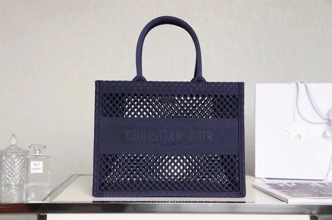 Dior Large Book Tote Bag in Blue Mesh Embroidery — image 5