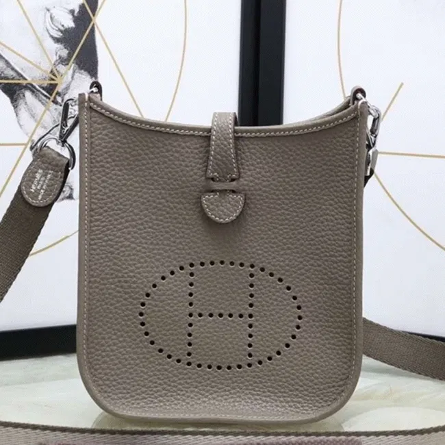 Etoupe Clemence Leather Knockoff Hermes Evelyne II TPM Messenger Bag