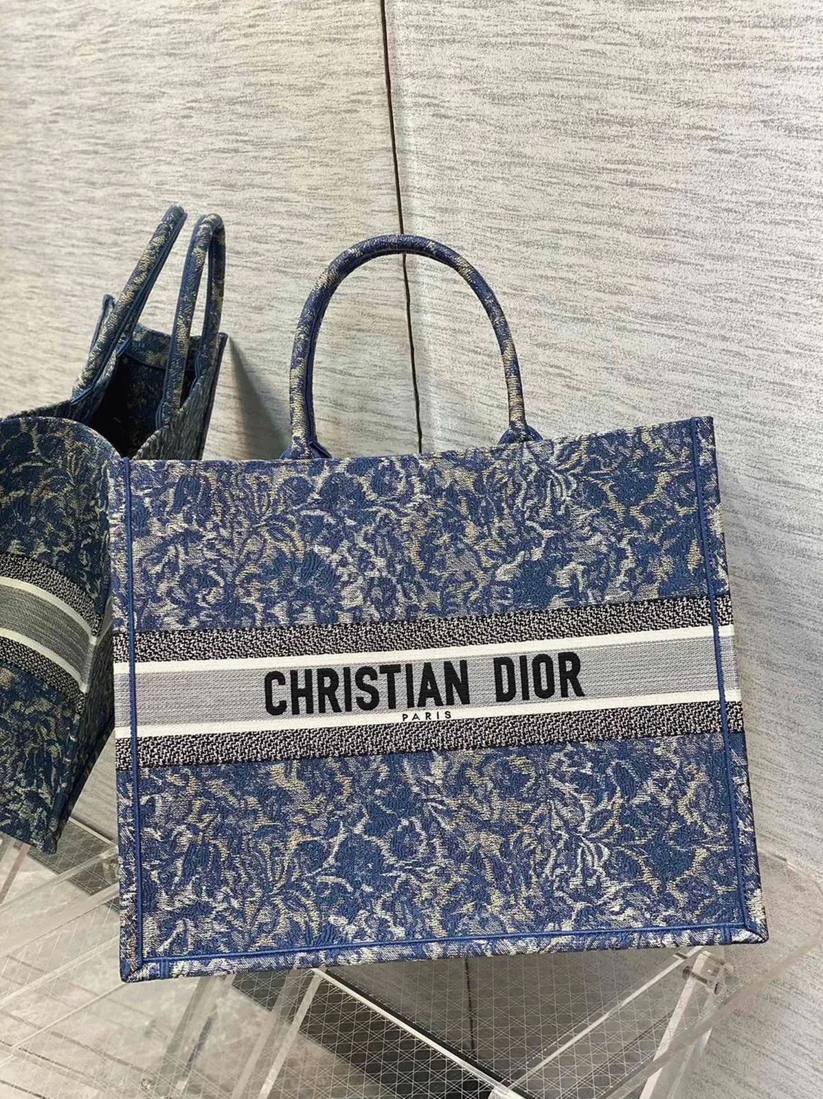 Dior Large Book Tote Bag in Blue Brocart Denim-Effect Embroidery — image 6
