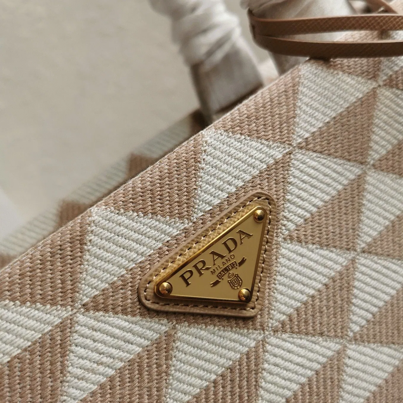 Prada Symbole Large Bag Knockoff in Beige/White Jacquard Fabric — image 10