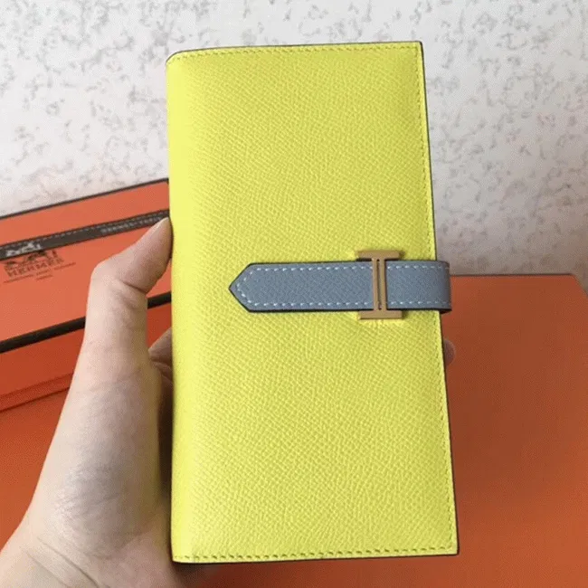 Soufre Blue Lin Epsom Designer Hermes Bearn Wallet