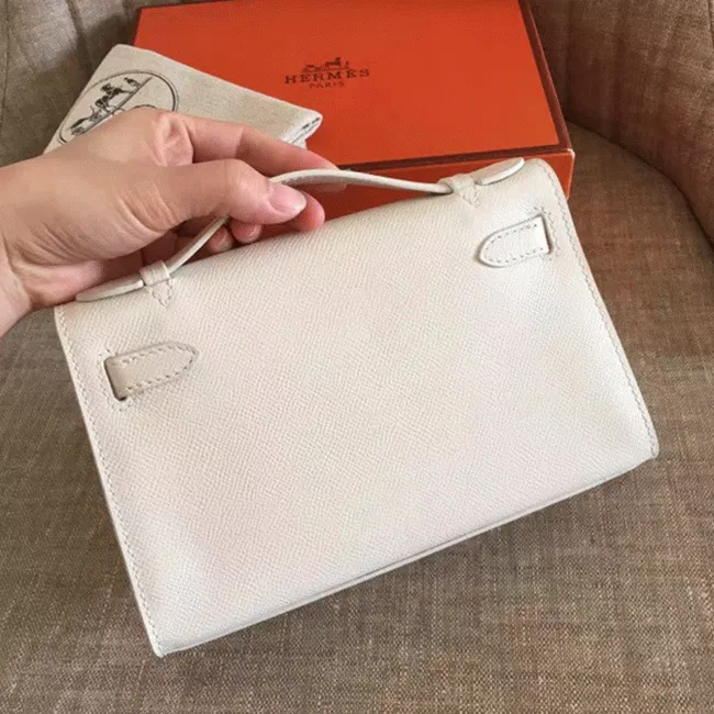 White Epsom Hermes Kelly Pochette Clean Look Mini Bag — image 4