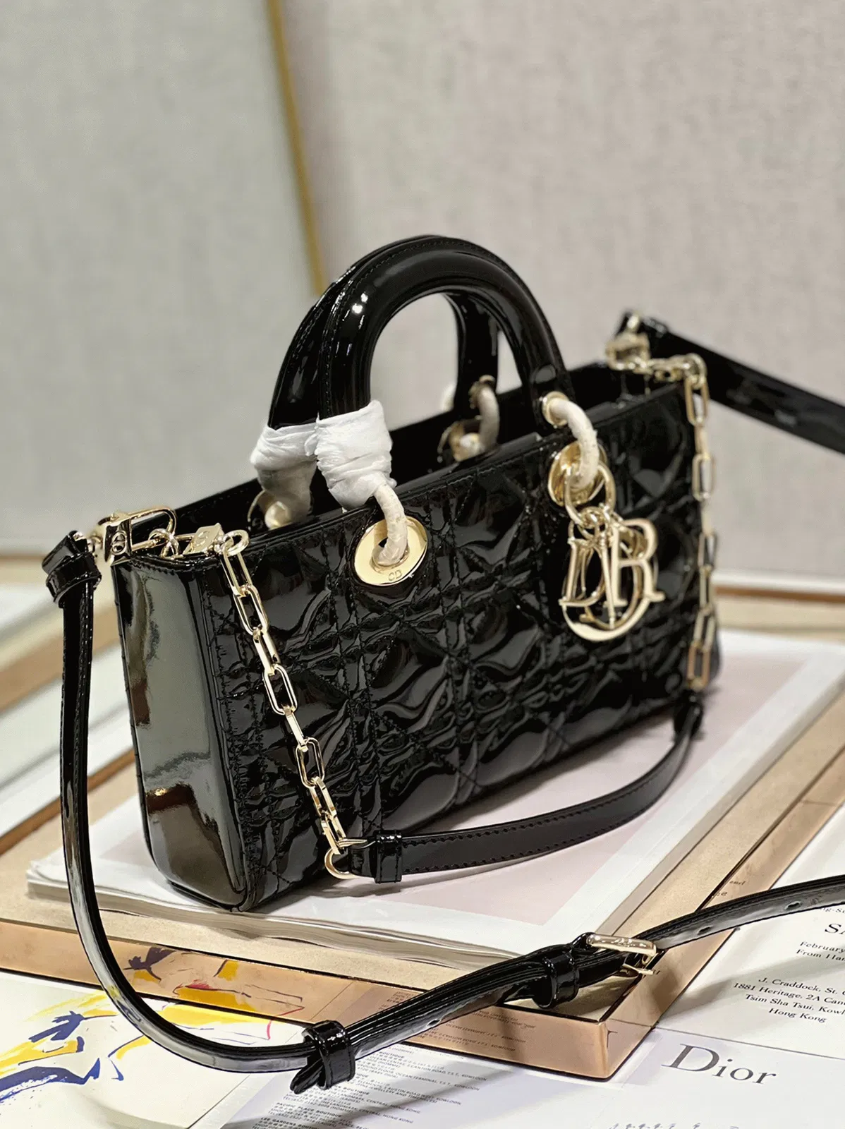 Dior Lady D-Joy Medium Bag in Black Patent Cannage Calfskin — image 7
