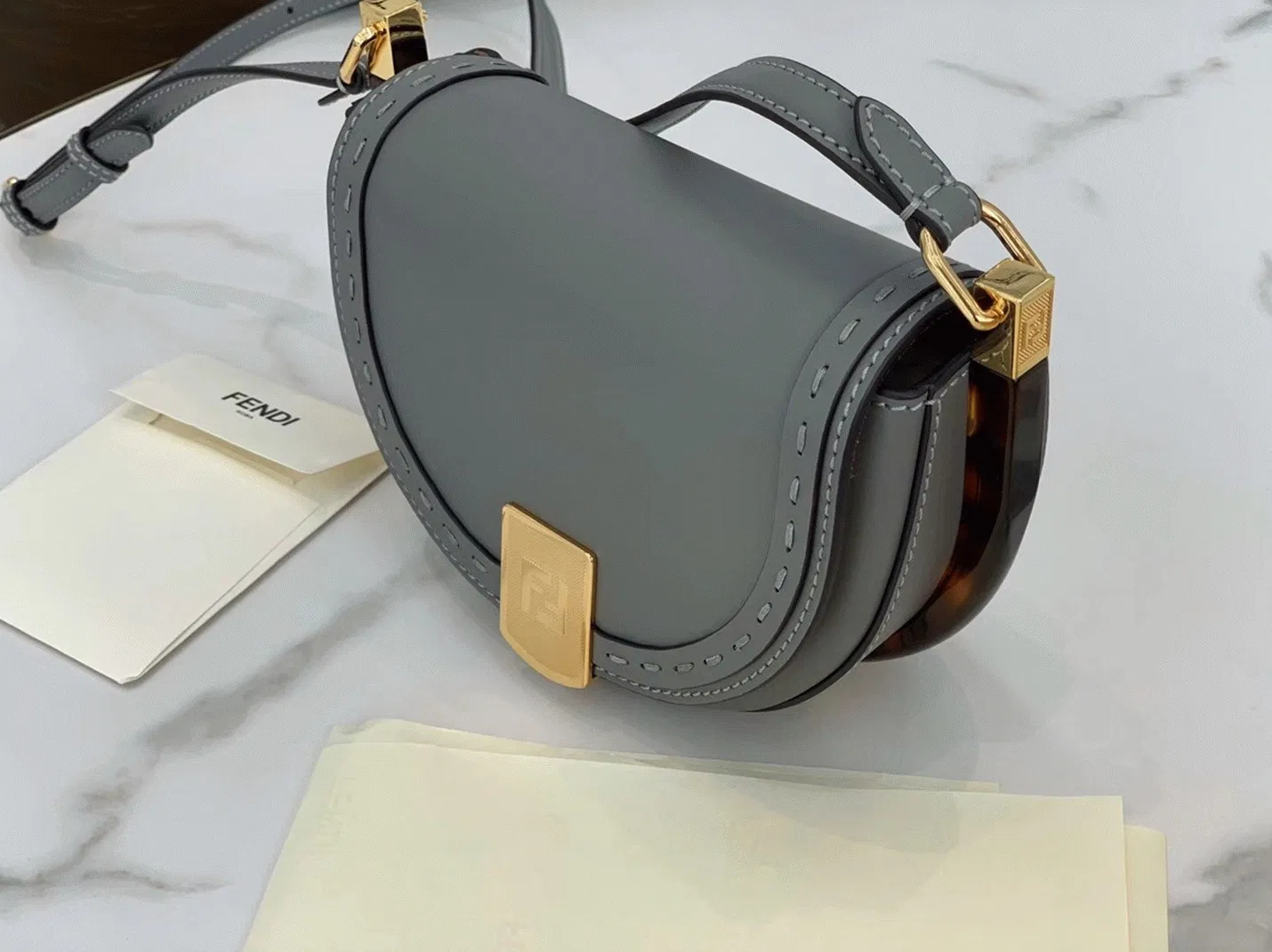 Top Quality Fendi Moonlight Saddle Bag In Grey Calfskin — image 5