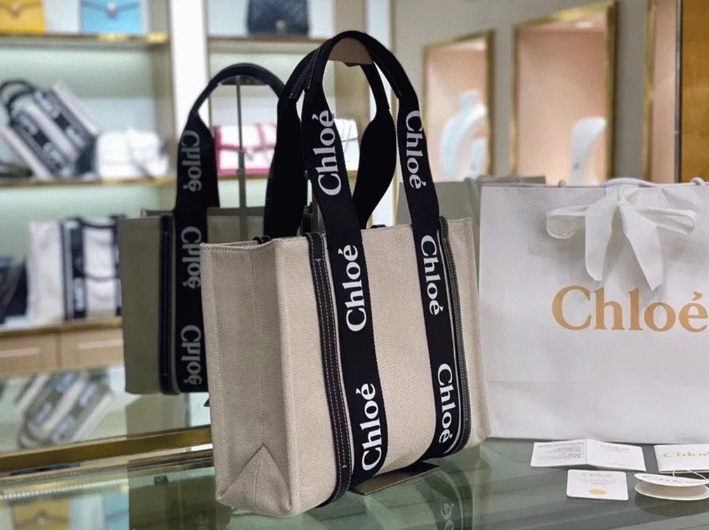 Top Quality Chloe Large Woody Tote Bag in Canvas with Black Leather Strips — image 2