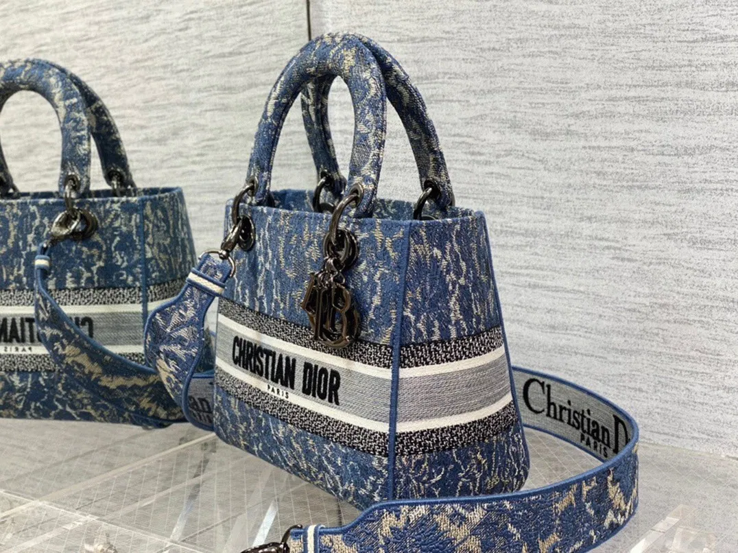 Dior Lady D-Lite Medium Bag in Blue Brocart Denim-Effect Embroidery — image 9