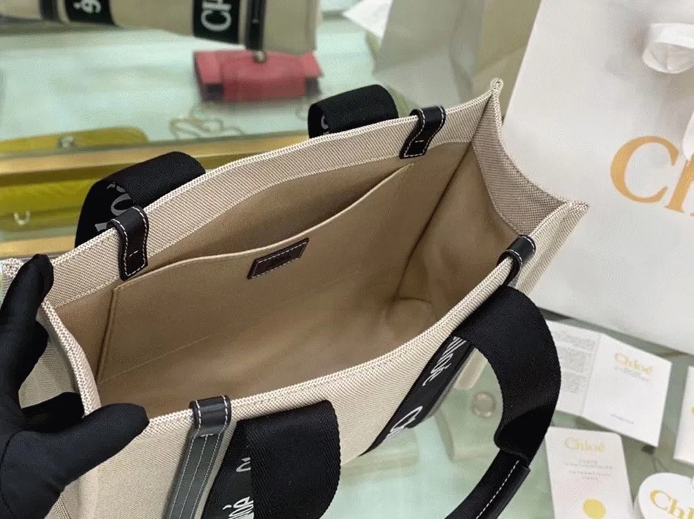 Top Quality Chloe Large Woody Tote Bag in Canvas with Black Leather Strips — image 6