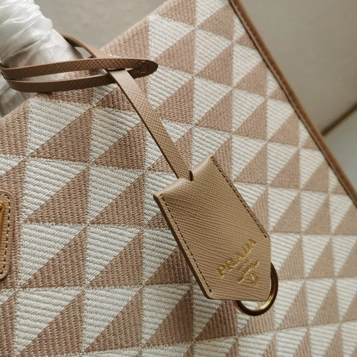 Prada Symbole Large Bag Knockoff in Beige/White Jacquard Fabric — image 7