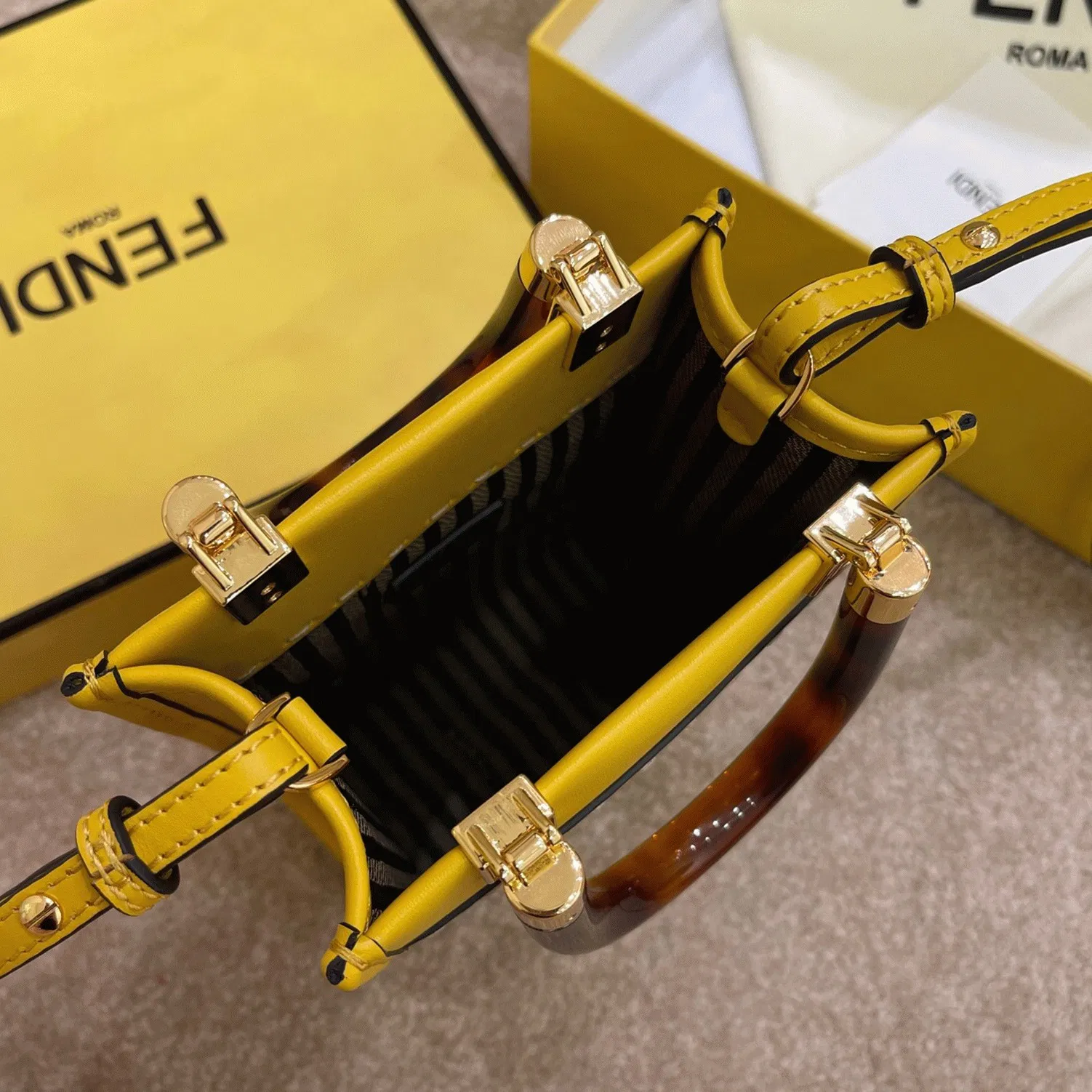 Top Quality Fendi Mini Sunshine Shopper Bag In Yellow Leather — image 6