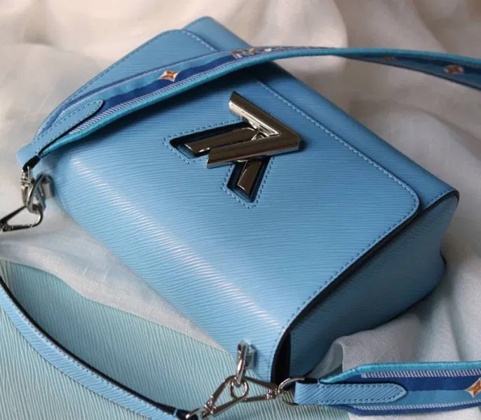 Louis Vuitton Epi Leather Twist MM Bag With Jacquard Strap In Bleuet Blue — image 4