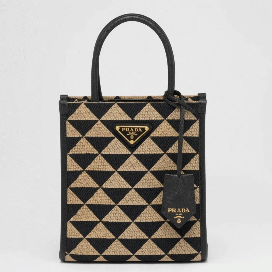 Prada Symbole Micro Bag in Black/Beige Jacquard Fabric