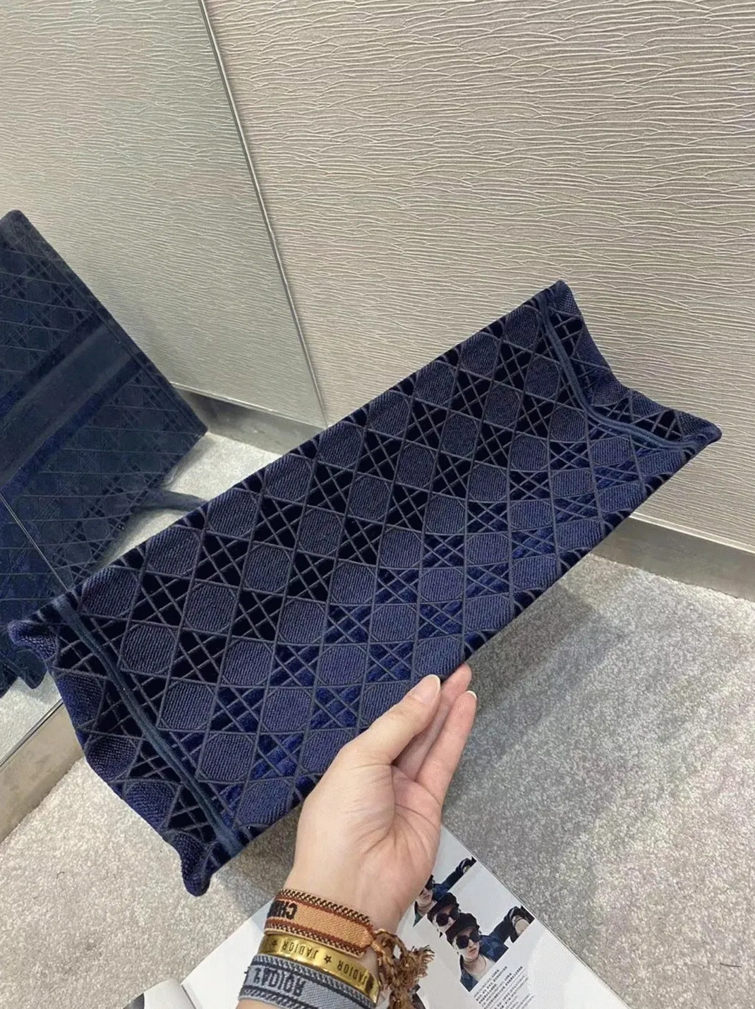 Dior Large Book Tote Bag Knockoff in Blue Cannage Embroidered Velvet — image 8