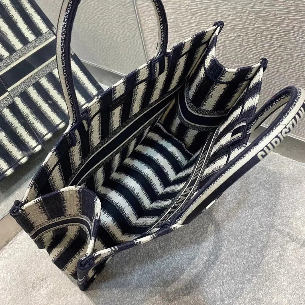 Dior Large Book Tote Bag in Blue Stripes Embroidery — image 4