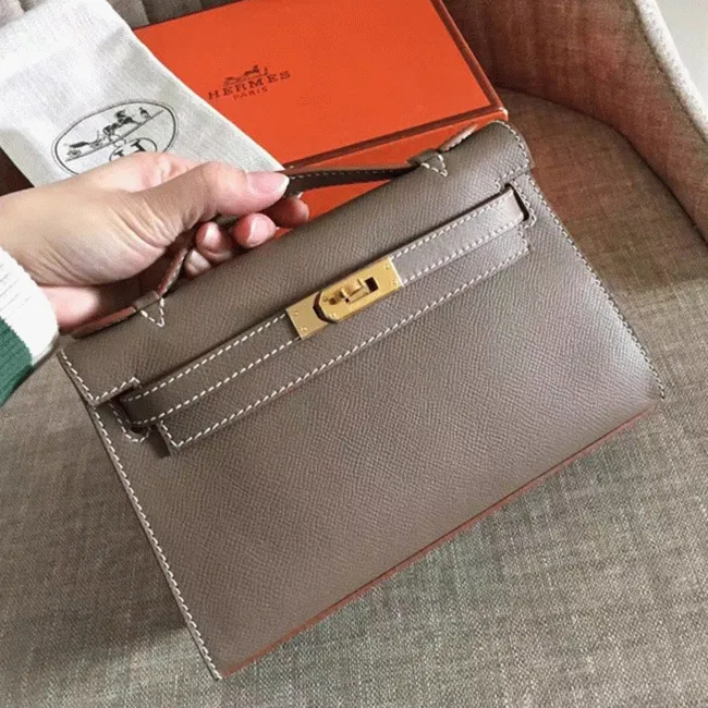 Etoupe Epsom Top Hermes Kelly Pochette Mini Handbag