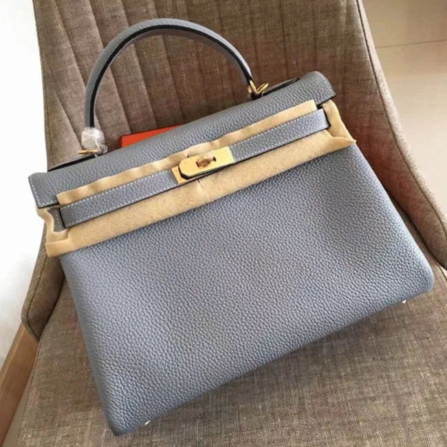 Blue Lin Clemence Hermes Kelly Retourne 28cm Soft Tote
