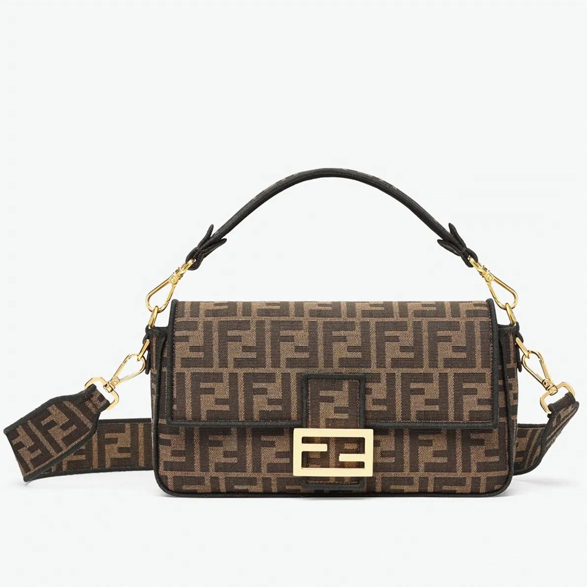 Top Quality Fendi Large Baguette Bag In Brown FF Jacquard Fabric