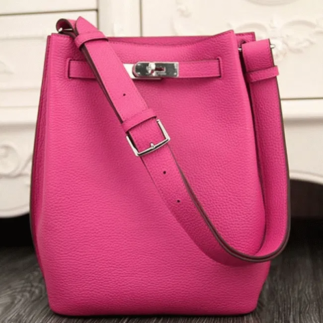 Rose Red Leather Hermes So Kelly 22cm Vivid Shoulder Bag