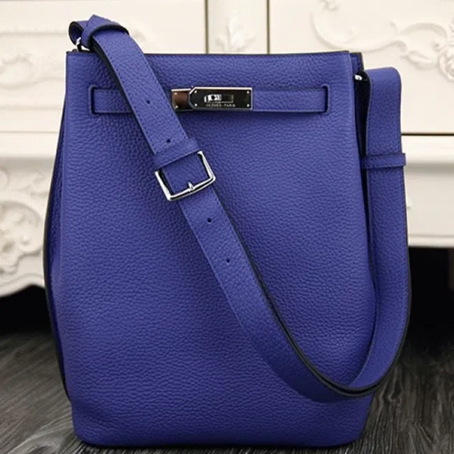 Blue Leather Knockoff Hermes So Kelly 22cm Cool-Toned Handbag