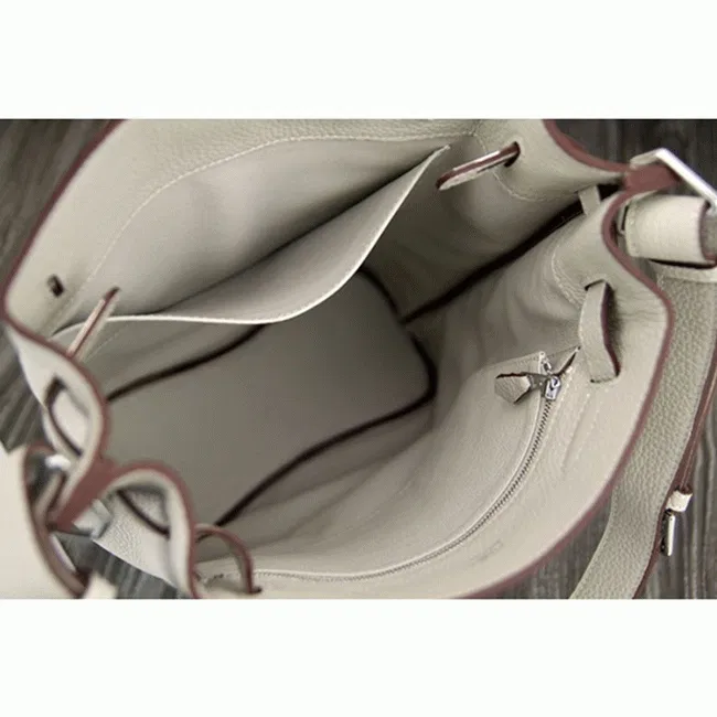 White Leather Knockoff Hermes So Kelly 22cm Clean Style Shoulder Bag — image 4